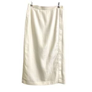 Talbots 90s Cream Linen Wrap Midi Skirt size 8